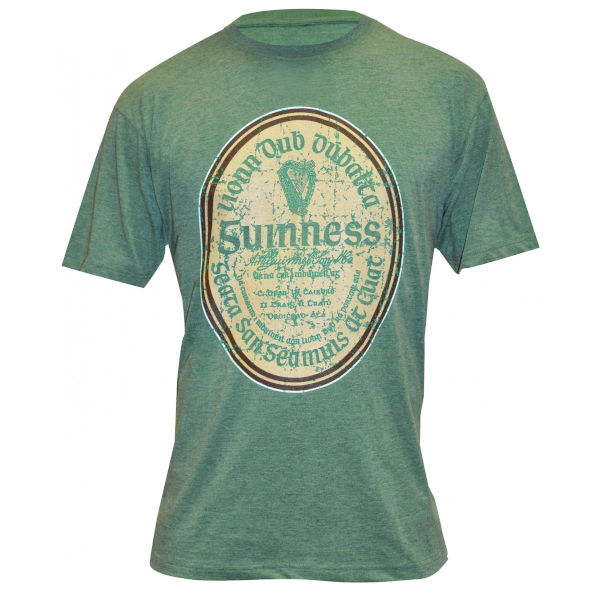 Guinness Green Distressed Gaelic Label Tee | Celtic On Main