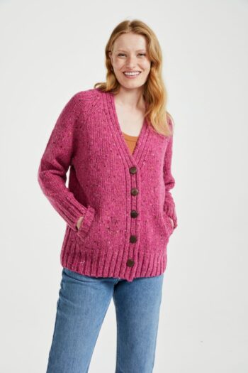 Ladies' Pink Color Donegal Cardigan with Side Pockets