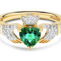 14kt Gold Lab Diamond/Emerald Claddagh Ring